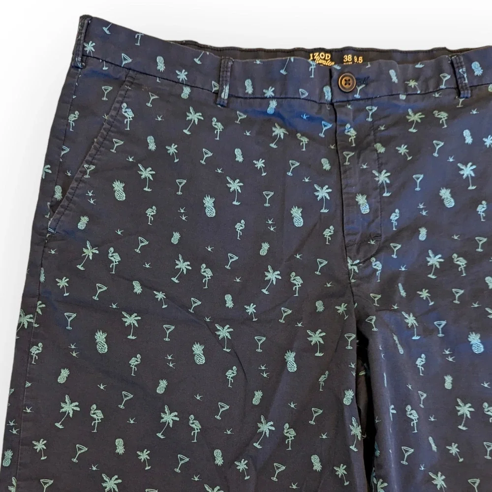 IZOD Navy Blue Pineapple Shorts with Cocktail Drinks Summer Vacation Golf
